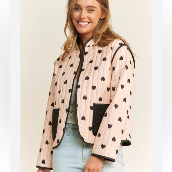 QUILTED HEART LIGHTWEIGHT OPEN PUFFER JACKET SIZE LARGE PINK BLACK - Picture 2 of 16
